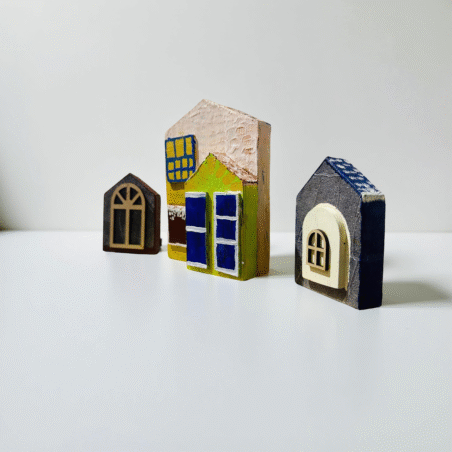 Handmade Wooden Miniature Houses – Set of 3