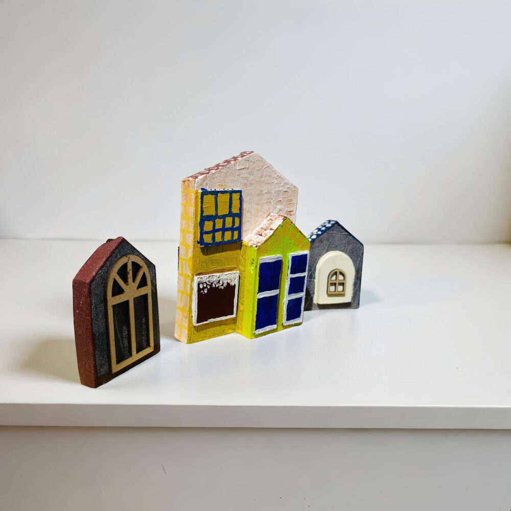 Handmade Wooden Miniature Houses – Set of 3