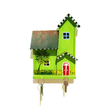 Hand-Painted Miniature Wooden House Key Holder
