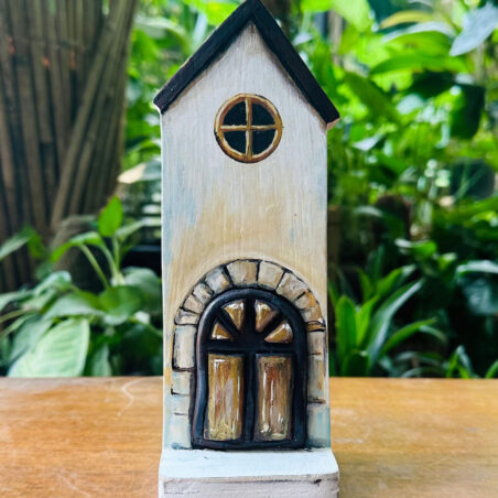 Handcrafted Wooden Tall Miniature House – Rustic White & Brown Décor Accent