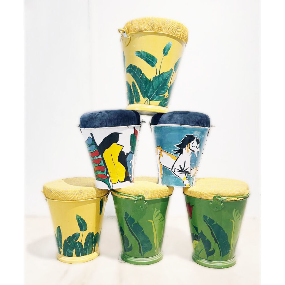 Hand-Painted Metal Bucket Stool - Image 6