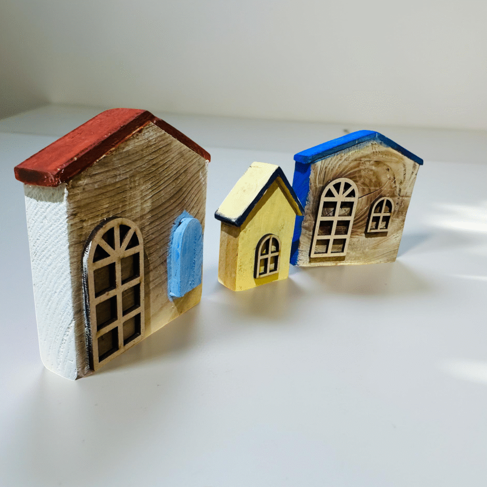 Rustic Wooden Mini House Decor (Set of 3) - Image 2
