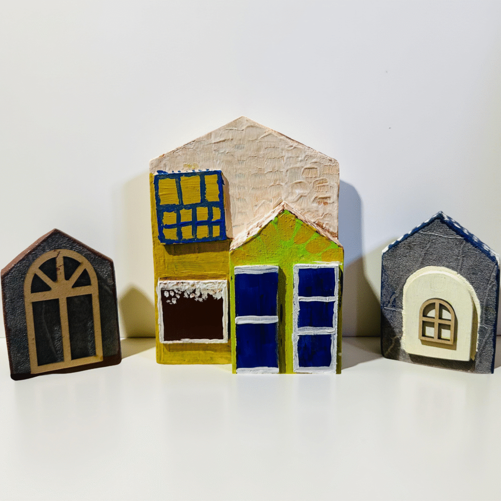 Handmade Wooden Miniature Houses – Set of 3