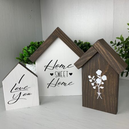 Rustic Wooden Mini House Decor (Set of 3)