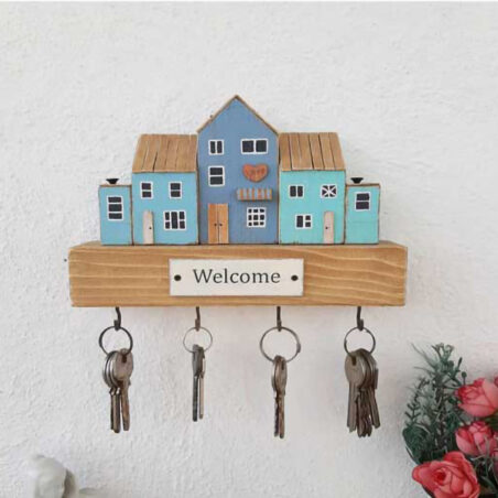 Wooden key holder for wall, House ornament key rack