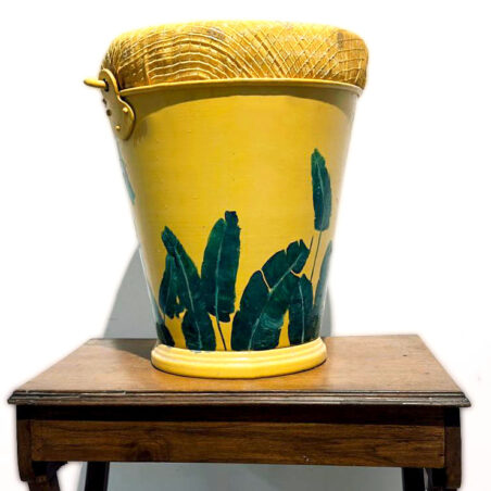 Hand-Painted Metal Bucket Stool | Decorative Seating for Home & Garden | Artistic Floral & Abstract Design | Sturdy Metal Construction | Handmade Accent Stool for Indoor & Outdoor Décor