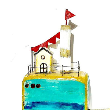 Handcrafted Wooden Lighthouse Miniature – Coastal Decor