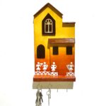 Handcrafted Wooden House Wall Key Holder with Warli Art Design
