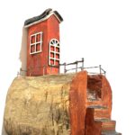 Vintage Red Lighthouse Wall Decor – Handcrafted Rustic Wooden Coastal Home Decoration