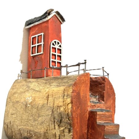 Vintage Red Lighthouse Wall Decor – Handcrafted Rustic Wooden Coastal Home Decoration