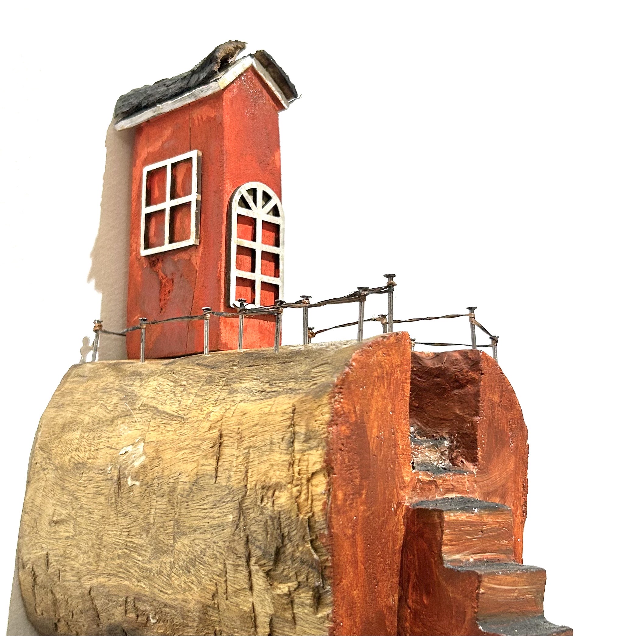 Vintage Red Lighthouse Wall Decor – Handcrafted Rustic Wooden Coastal Home Decoration