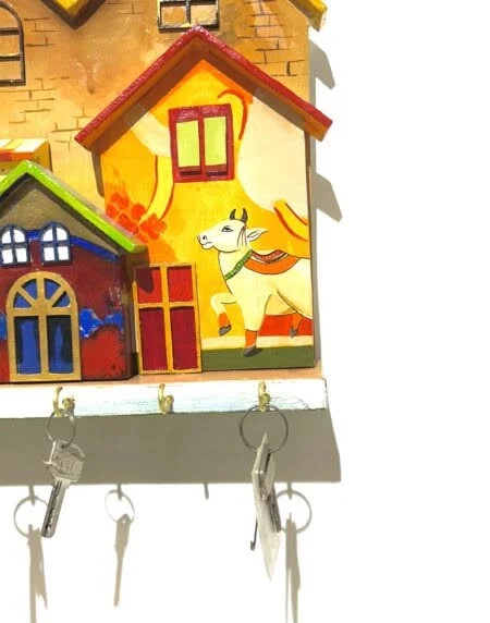 Hand-Painted Wooden House Key Holder – Decorative Wall Key Rack for Entryway, Kitchen & Office - Image 3