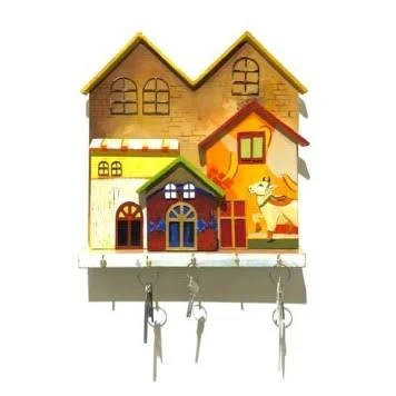 Hand-Painted Wooden House Key Holder – Decorative Wall Key Rack for Entryway, Kitchen & Office