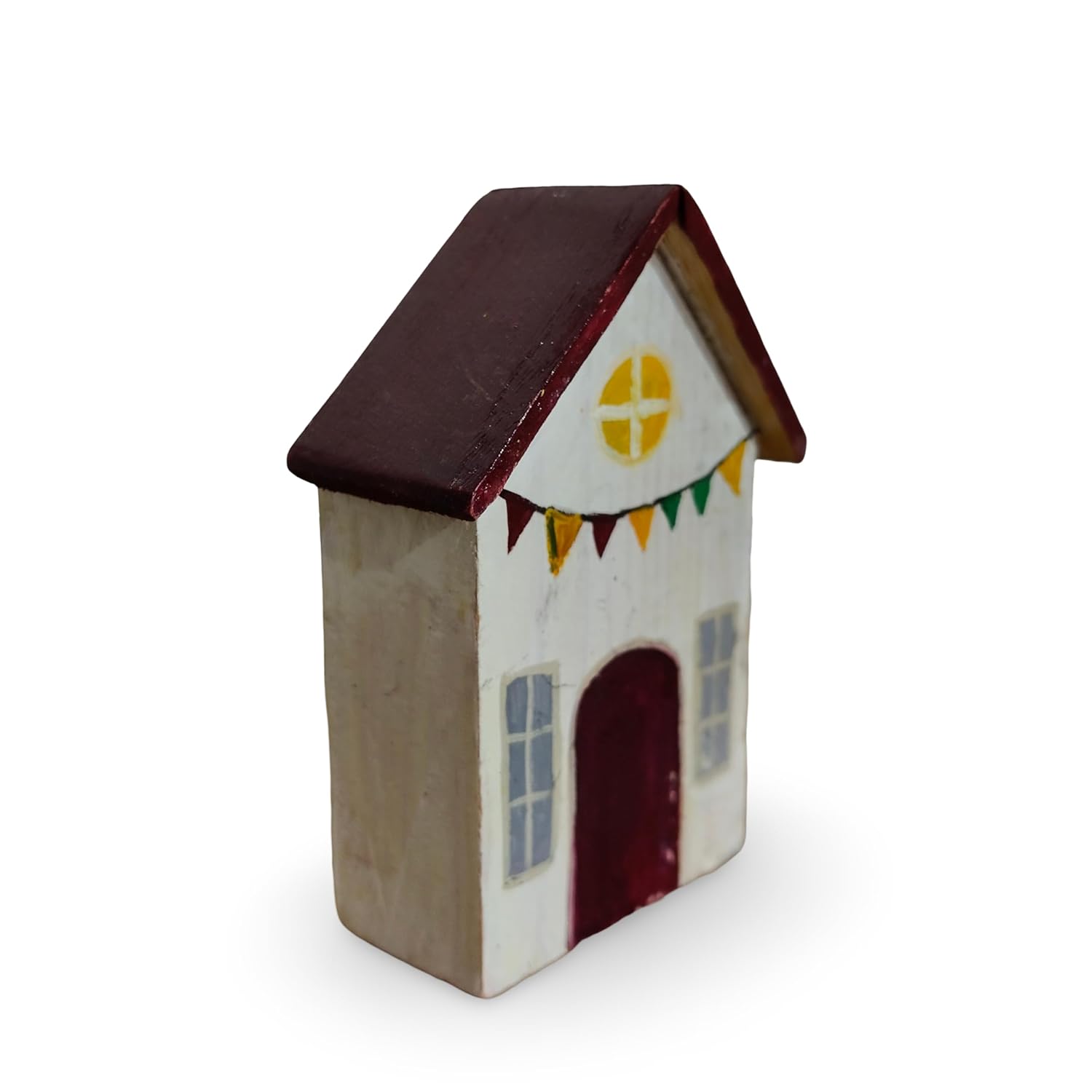 Handcrafted wooden miniature house with rustic white body