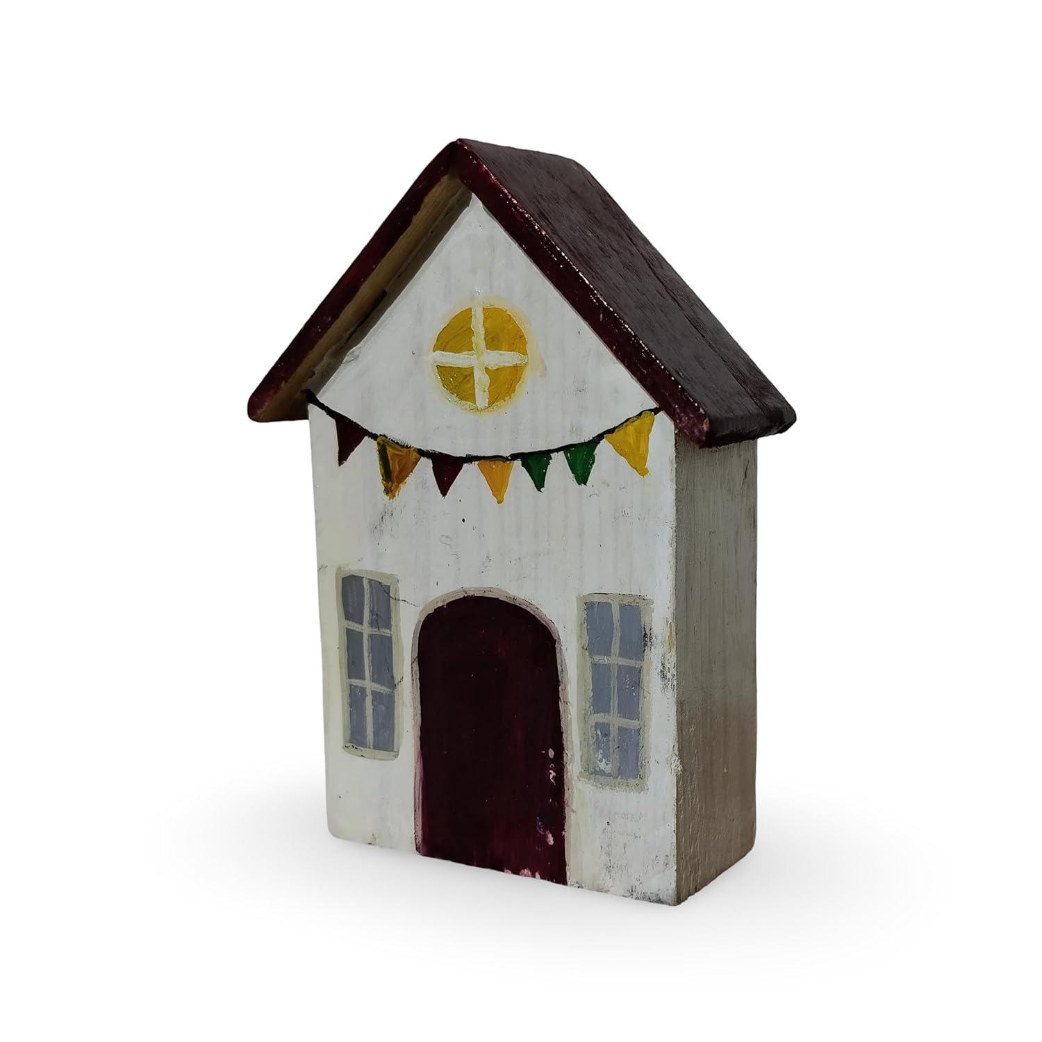 Handcrafted wooden miniature house with rustic white body